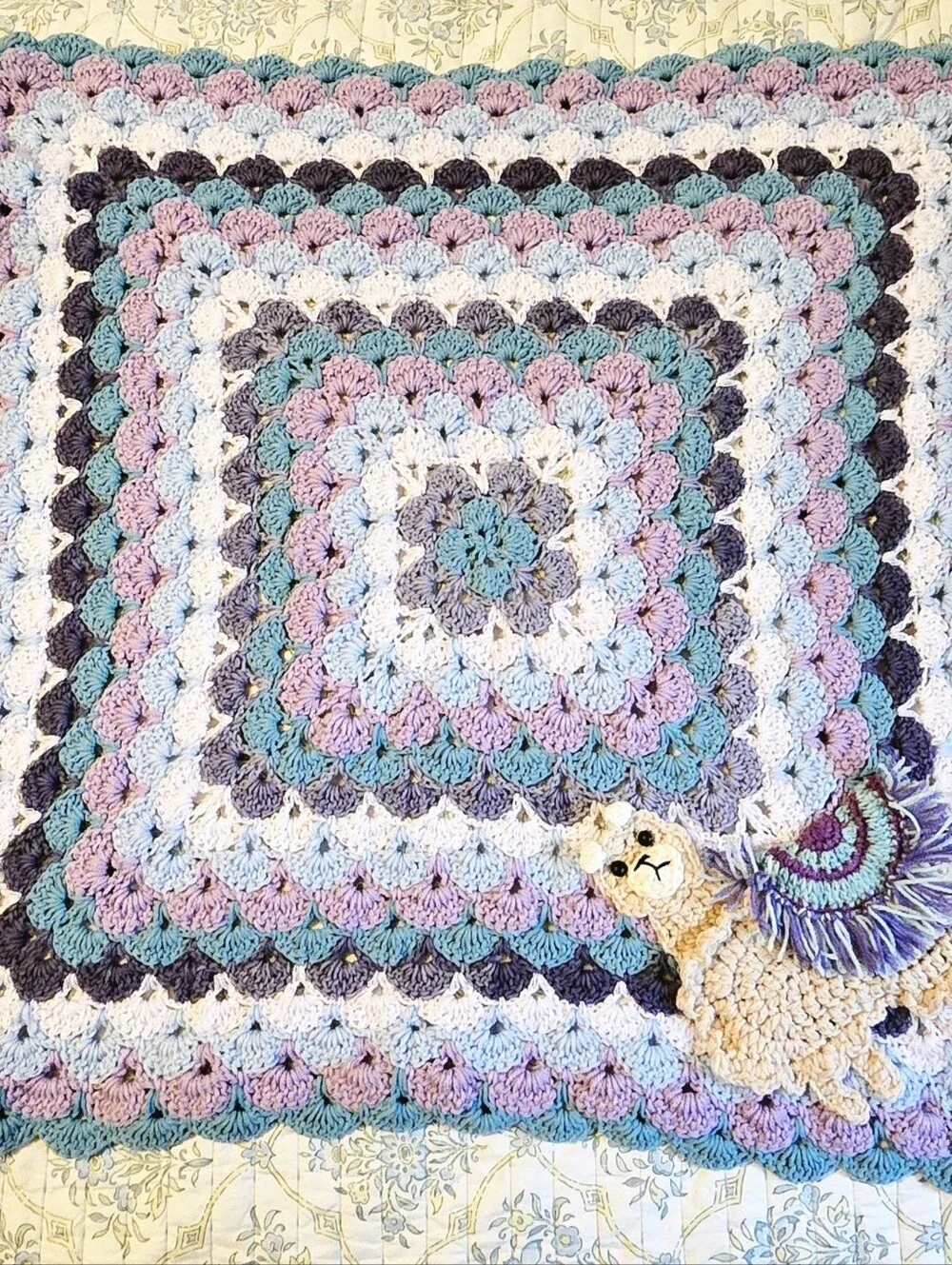 Handmade Crochet Llama Applique Baby Blanket Stroller Car Carrier Lap Afghan